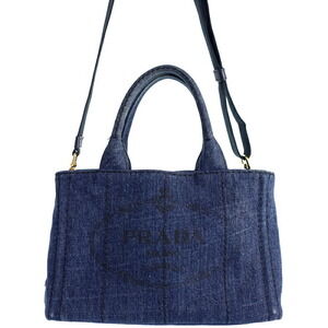 Prada Canapa Convertible 2way Tote Shoulder Bag Denim Blue